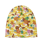 Yellow Camo And Hibiscus Flower Print Beanie