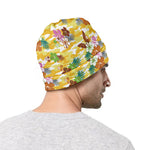 Yellow Camo And Hibiscus Flower Print Beanie