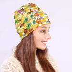 Yellow Camo And Hibiscus Flower Print Beanie
