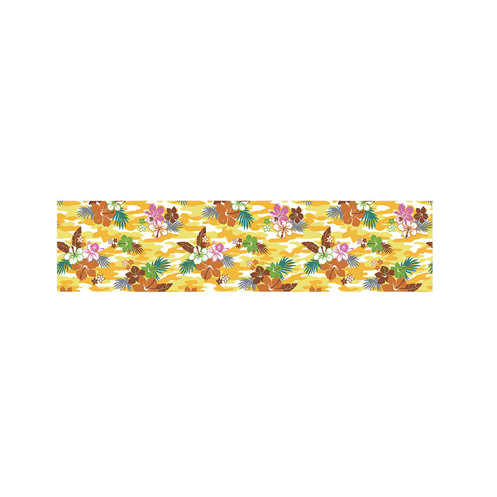 Yellow Camo And Hibiscus Flower Print Bed Runner