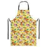 Yellow Camo And Hibiscus Flower Print Bib Apron With Pocket