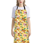 Yellow Camo And Hibiscus Flower Print Bib Apron With Pocket