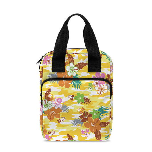 Yellow Camo And Hibiscus Flower Print Bible Tote Bag