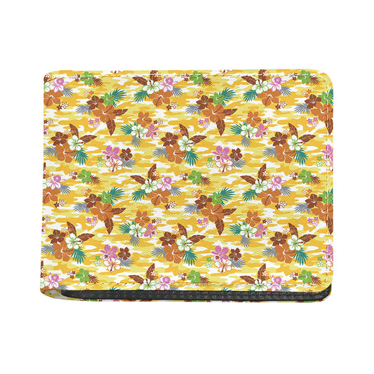 Yellow Camo And Hibiscus Flower Print Bifold Wallet
