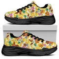 Yellow Camo And Hibiscus Flower Print Black Chunky Shoes