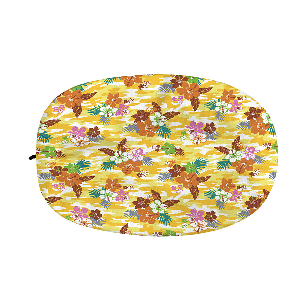 Yellow Camo And Hibiscus Flower Print Car Side Mirror Covers