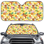 Yellow Camo And Hibiscus Flower Print Car Windshield Sun Shade