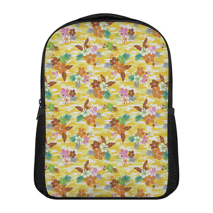 Yellow Camo And Hibiscus Flower Print Casual Backpack
