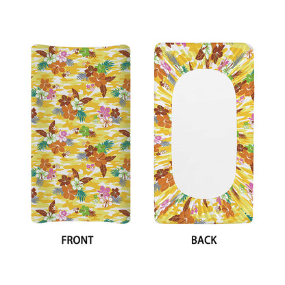Yellow Camo And Hibiscus Flower Print Changing Pad Cover