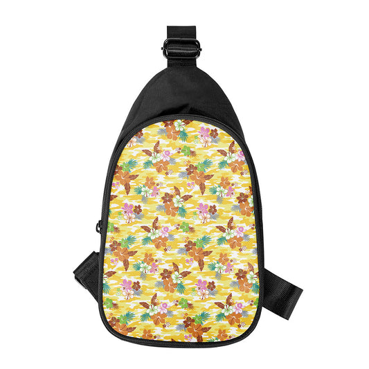 Yellow Camo And Hibiscus Flower Print Chest Bag