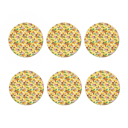 Yellow Camo And Hibiscus Flower Print Coaster Set