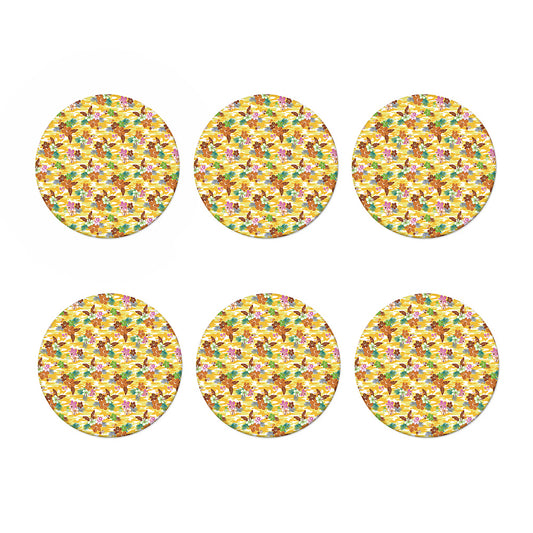 Yellow Camo And Hibiscus Flower Print Coaster Set