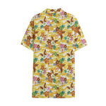 Yellow Camo And Hibiscus Flower Print Cotton Hawaiian Shirt