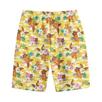 Yellow Camo And Hibiscus Flower Print Cotton Shorts