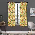 Yellow Camo And Hibiscus Flower Print Curtain