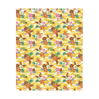Yellow Camo And Hibiscus Flower Print Curtain
