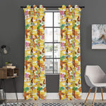 Yellow Camo And Hibiscus Flower Print Curtain