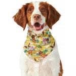 Yellow Camo And Hibiscus Flower Print Dog Bandana