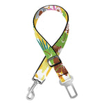 Yellow Camo And Hibiscus Flower Print Dog Seat Belt