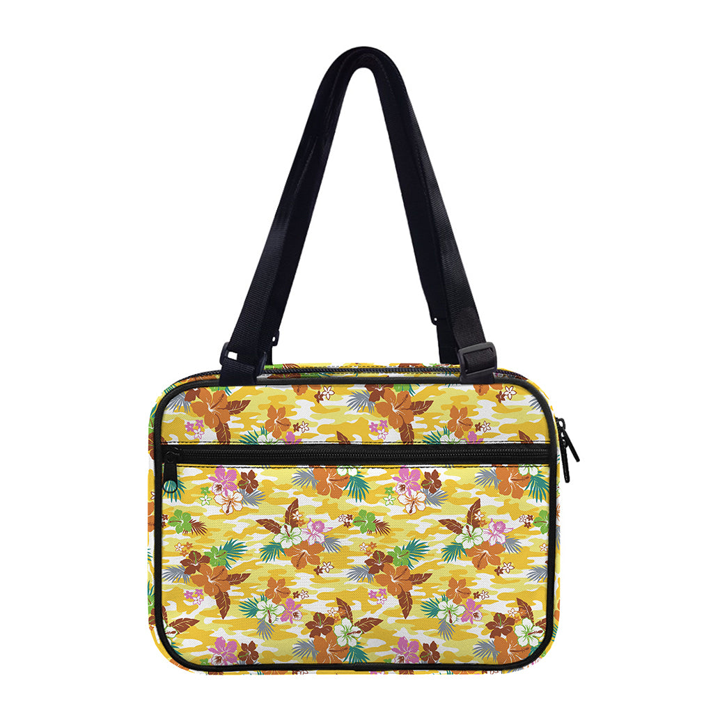 Yellow Camo And Hibiscus Flower Print Double Strap Bible Bag