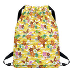 Yellow Camo And Hibiscus Flower Print Drawstring Backpack