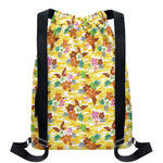 Yellow Camo And Hibiscus Flower Print Drawstring Backpack