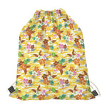 Yellow Camo And Hibiscus Flower Print Drawstring Bag