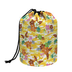 Yellow Camo And Hibiscus Flower Print Drawstring Makeup Bag