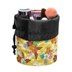 Yellow Camo And Hibiscus Flower Print Drawstring Makeup Bag