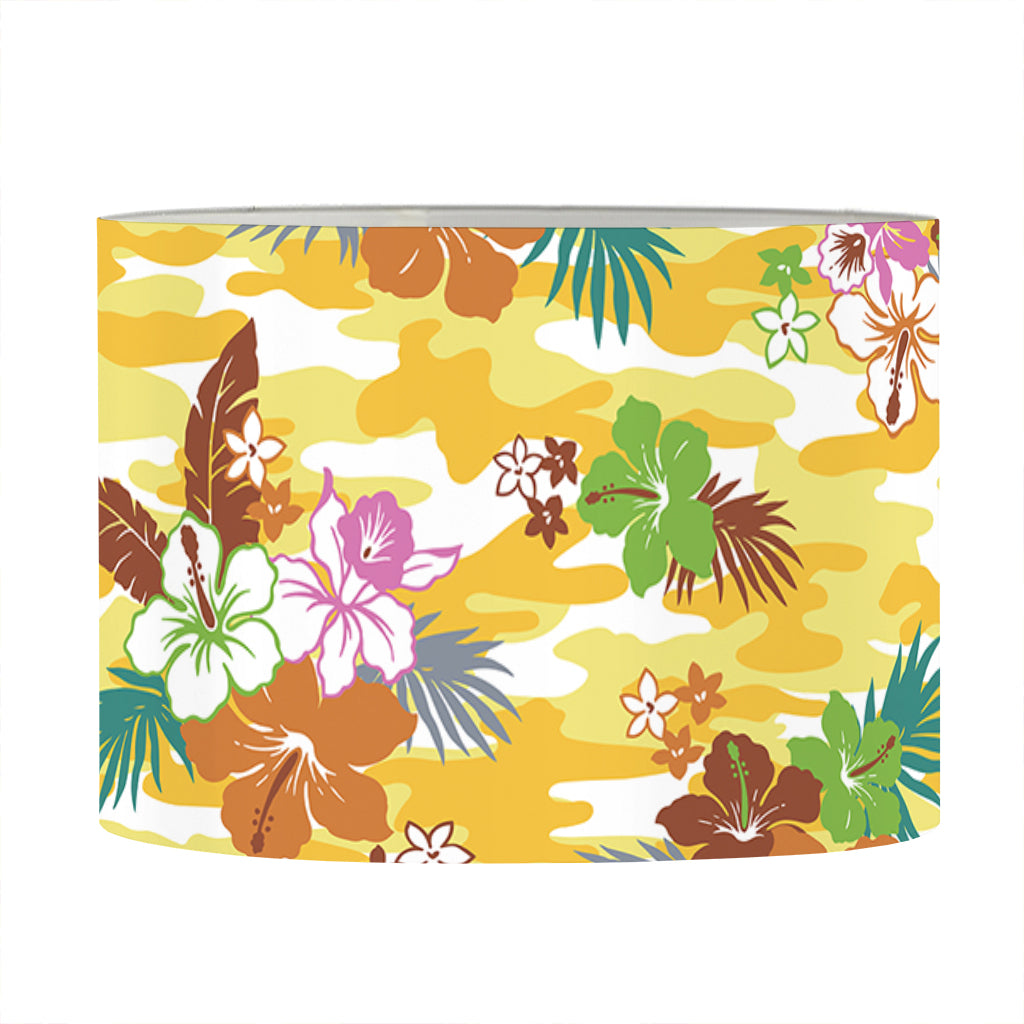 Yellow Camo And Hibiscus Flower Print Drum Lamp Shade