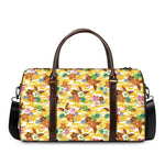 Yellow Camo And Hibiscus Flower Print Duffle Bag