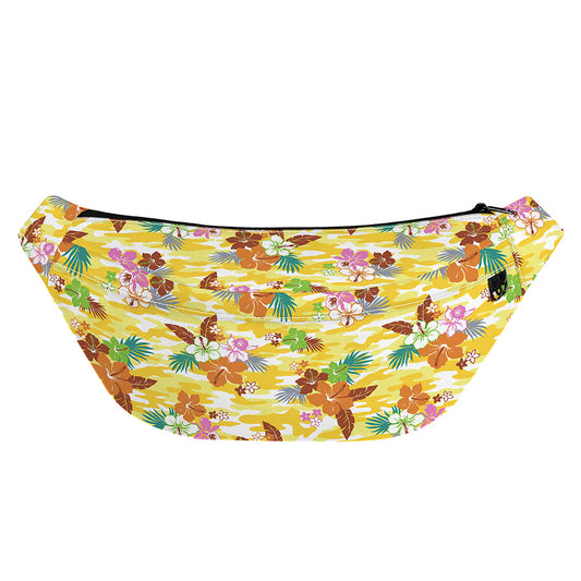 Yellow Camo And Hibiscus Flower Print Fanny Pack