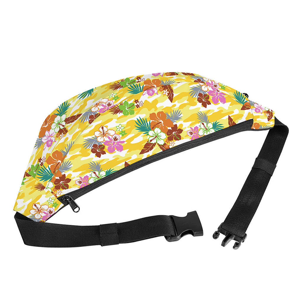 Yellow Camo And Hibiscus Flower Print Fanny Pack