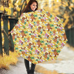 Yellow Camo And Hibiscus Flower Print Foldable Umbrella