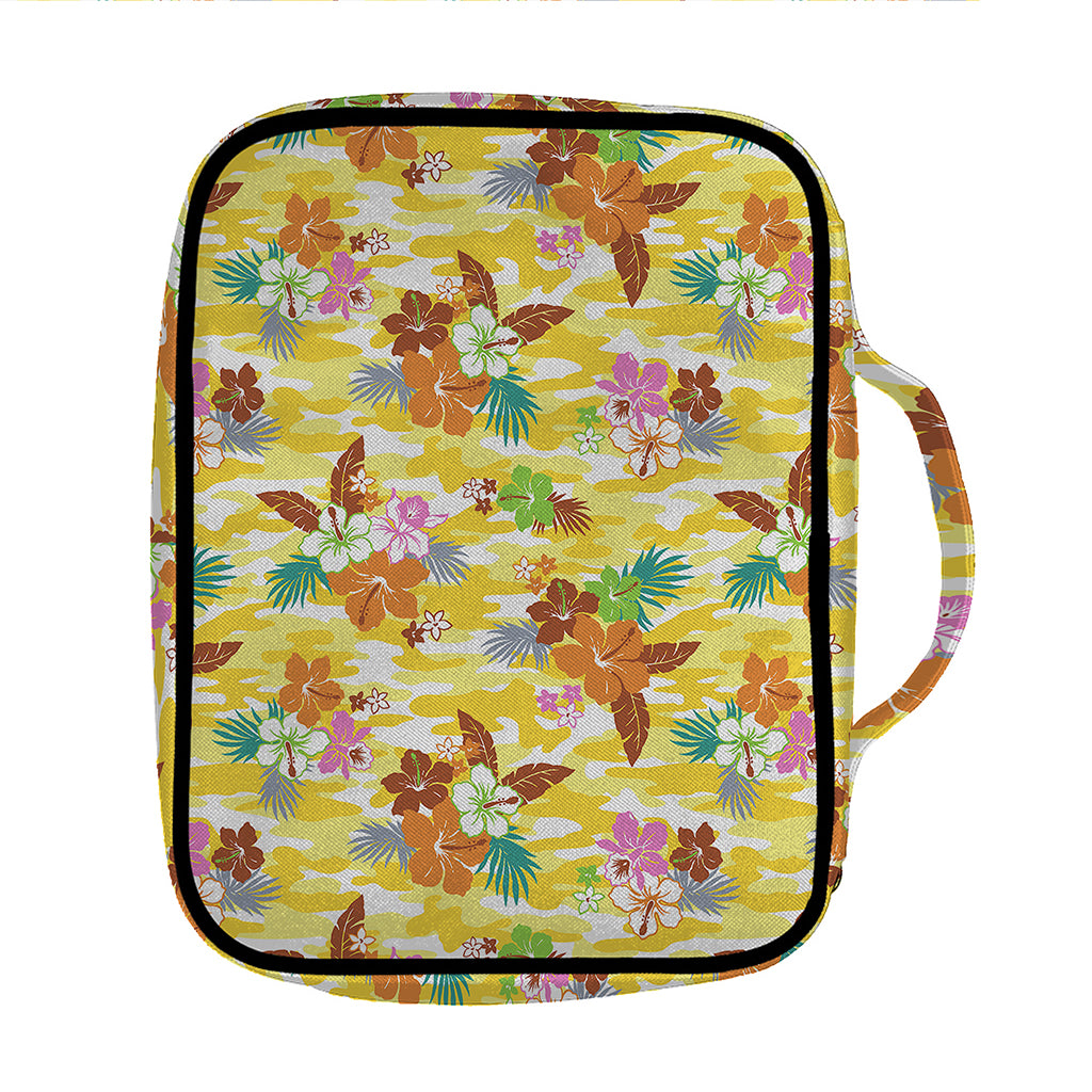 Yellow Camo And Hibiscus Flower Print Front Pocket Bible Bag