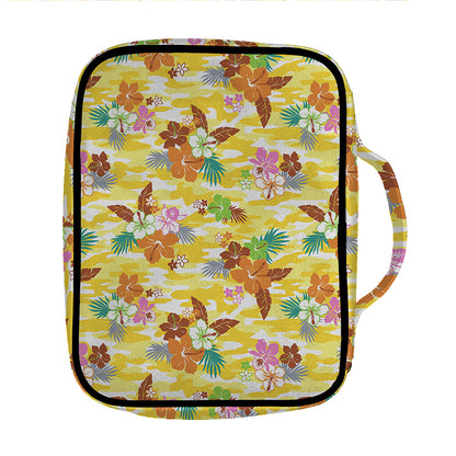 Yellow Camo And Hibiscus Flower Print Front Pocket Bible Bag