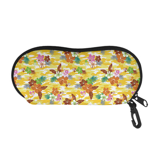 Yellow Camo And Hibiscus Flower Print Glasses Case