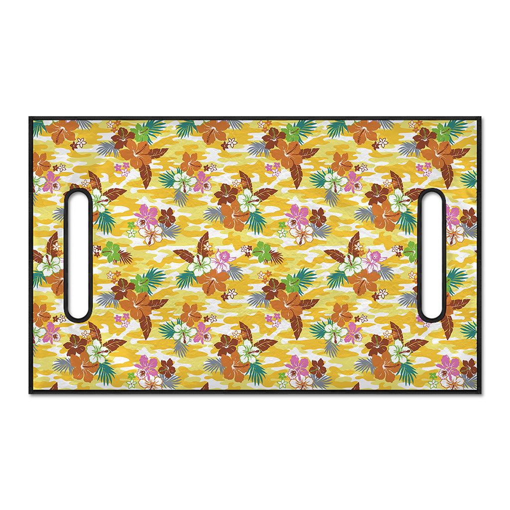 Yellow Camo And Hibiscus Flower Print Golf Cart Seat Cover