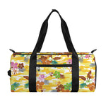 Yellow Camo And Hibiscus Flower Print Gym Bag