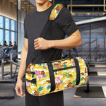 Yellow Camo And Hibiscus Flower Print Gym Bag