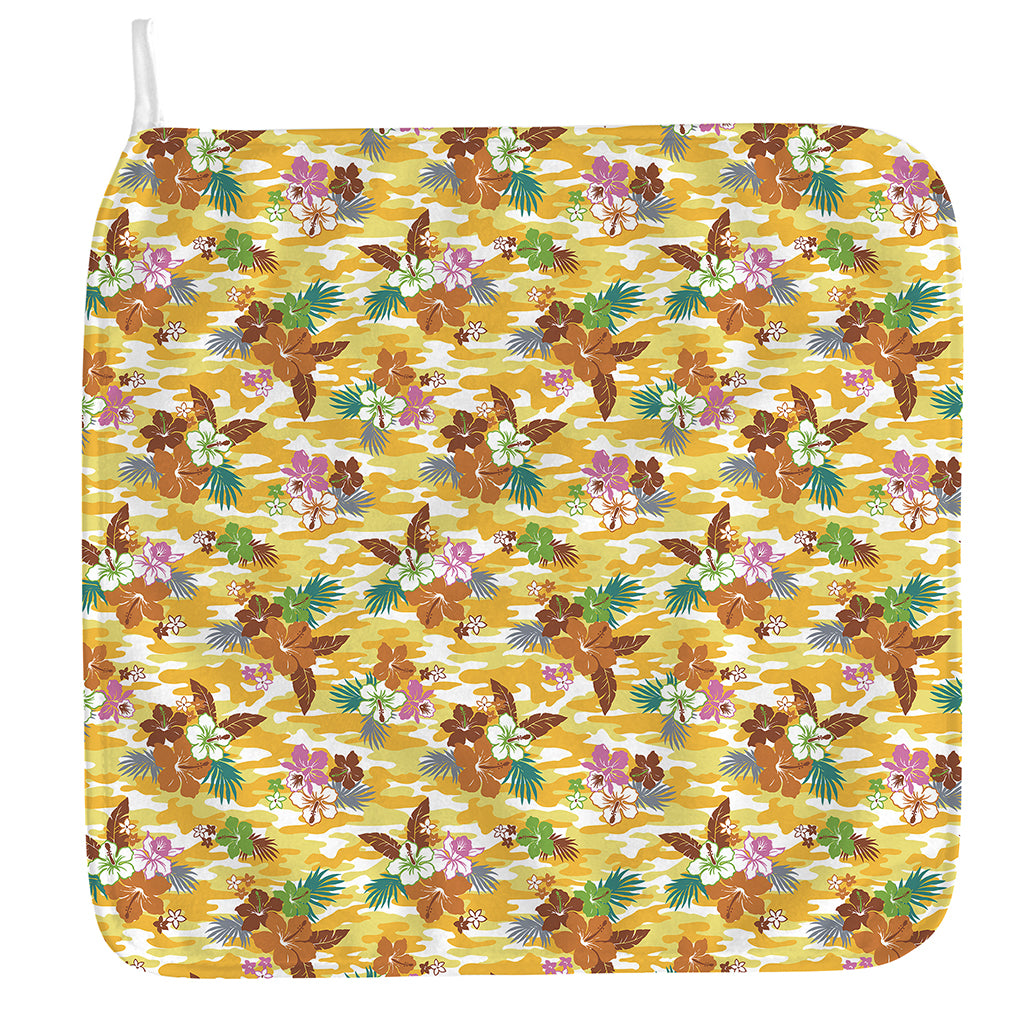 Yellow Camo And Hibiscus Flower Print Hand Towel