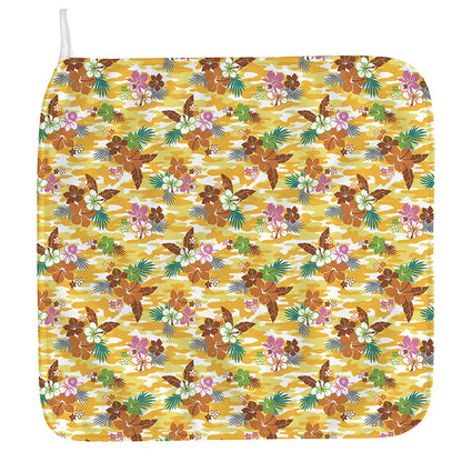 Yellow Camo And Hibiscus Flower Print Hand Towel