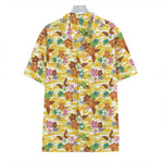 Yellow Camo And Hibiscus Flower Print Hawaiian Shirt