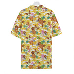 Yellow Camo And Hibiscus Flower Print Hawaiian Shirt