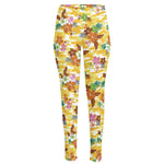 Yellow Camo And Hibiscus Flower Print High-Waisted Pocket Leggings