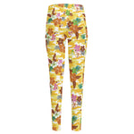Yellow Camo And Hibiscus Flower Print High-Waisted Pocket Leggings