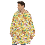 Yellow Camo And Hibiscus Flower Print Hoodie Blanket