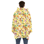 Yellow Camo And Hibiscus Flower Print Hoodie Blanket