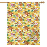 Yellow Camo And Hibiscus Flower Print House Flag