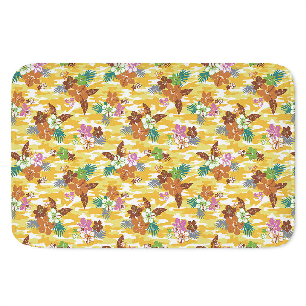 Yellow Camo And Hibiscus Flower Print Indoor Door Mat